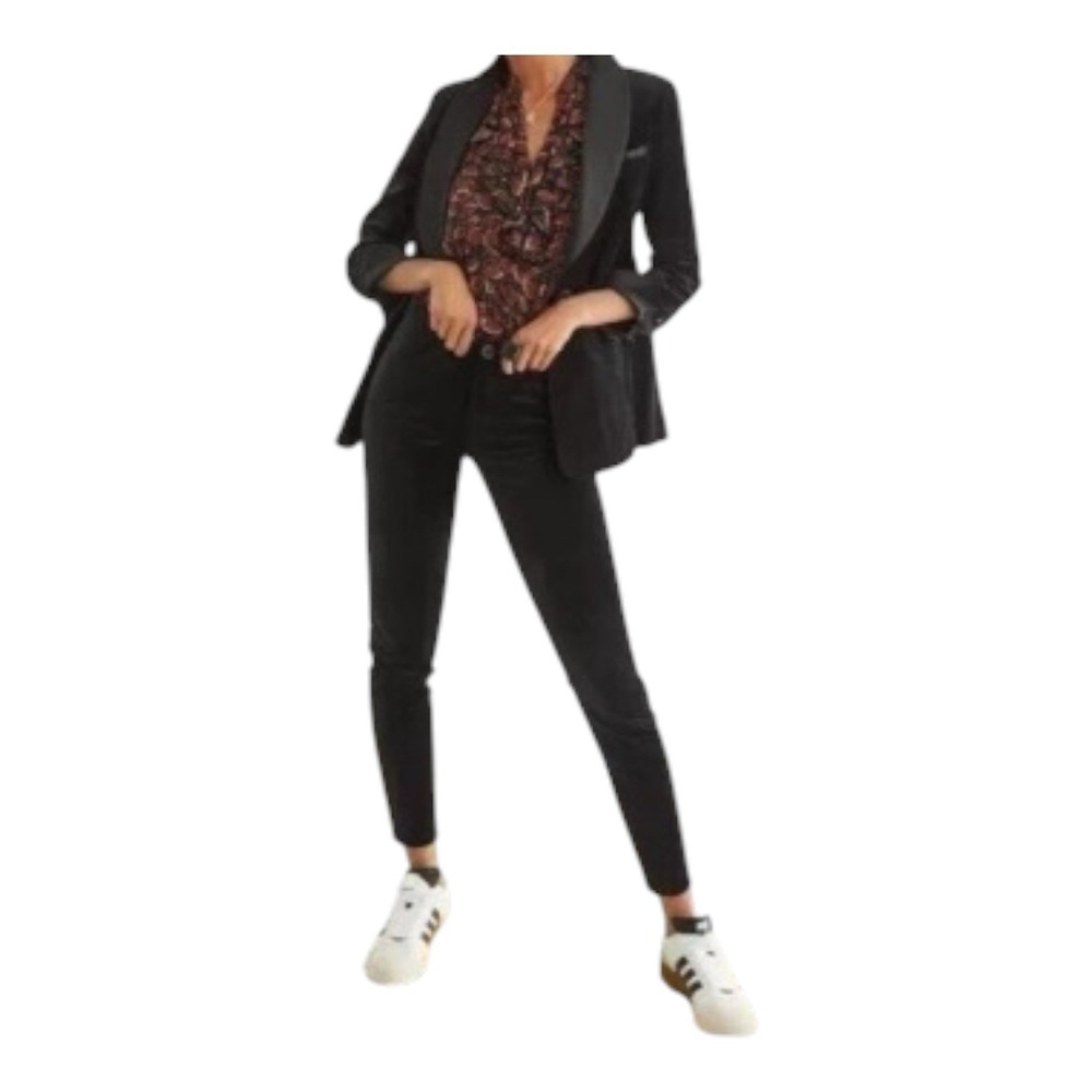 CAbi‎ 4073 Gala Velvet Pants Women 10 High Rise Stretch Cotton Zip Closure Black